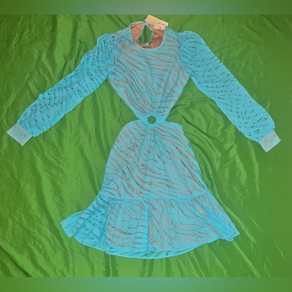 NWT MICHAEL by Michael Kors Elegant Blue ZebraPrint Eyelet Cutout Dress size XXS - Picture 3 of 10